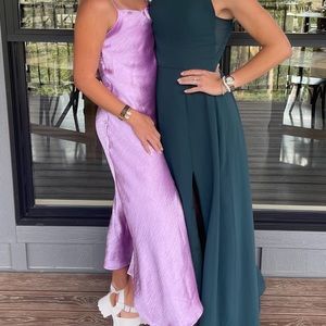 Purple satin dress w/slit